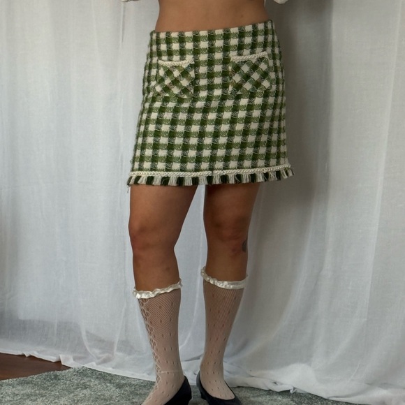 ✿ Sister Jane Green Gingham Pearl Trim Mini Skirt ✿ - Picture 2 of 5